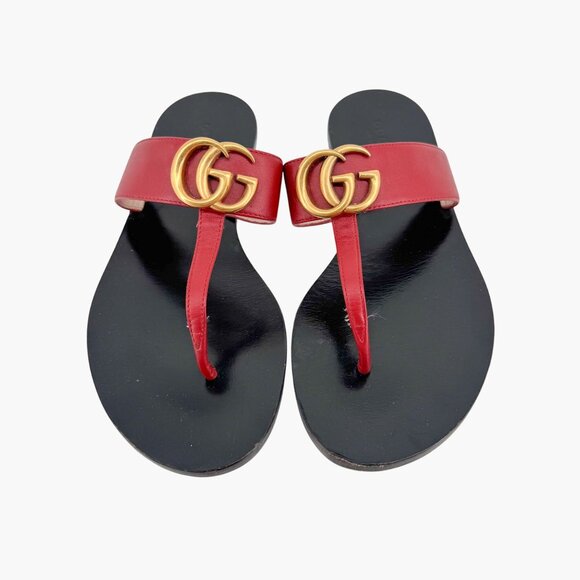 Gucci Marmont GG Thong Sandals EU 36.5 US 6.5 Red Leather Flat Flip Flop Shoe - Picture 2 of 11